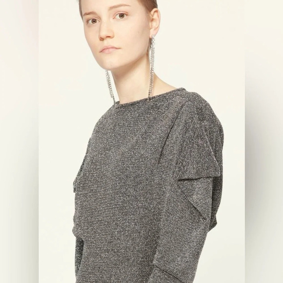 Isabel Marant Waden Stretch Metallic Silver Mini Dress Size 36/US 6 - Picture 4 of 9